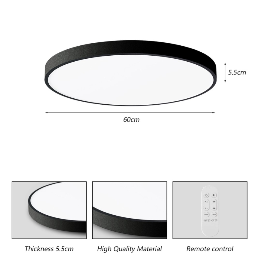 Immax NEO 07250L - LED stropna svjetiljka s prigušivanjem NEO LITE SEMPLICI LED/60W/230V 3000-6000K Wi-Fi Tuya crna + daljinski upravljač