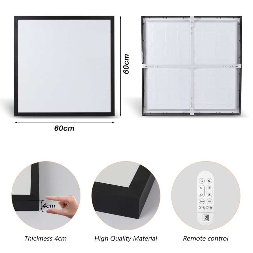 Immax NEO 07279L - LED Prigušiva stropna svjetiljka za kupaonicu NEO LITE FRAME LED/50W/230V IP44 Wi-Fi Tuya + daljinski upravljač crna