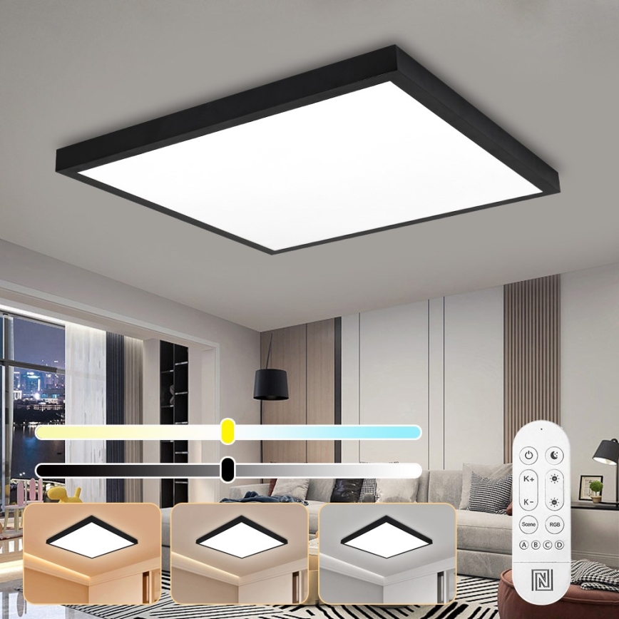 Immax NEO 07279L - LED Prigušiva stropna svjetiljka za kupaonicu NEO LITE FRAME LED/50W/230V IP44 Wi-Fi Tuya + daljinski upravljač crna