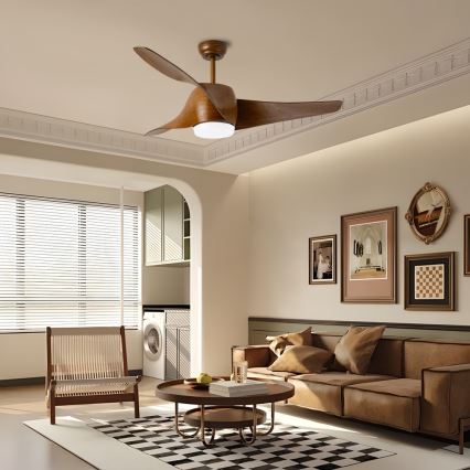 Immax NEO 07286L - LED Prigušivi stropni ventilator WAVE LED/18W/230V Wi-Fi Tuya smeđa pr. 132 cm + daljinski upravljač