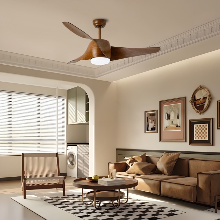Immax NEO 07286L - LED Prigušivi stropni ventilator WAVE LED/18W/230V Wi-Fi Tuya smeđa pr. 132 cm + daljinski upravljač