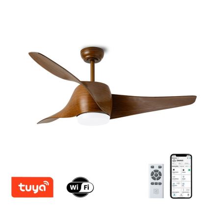 Immax NEO 07286L - LED Prigušivi stropni ventilator WAVE LED/18W/230V Wi-Fi Tuya smeđa pr. 132 cm + daljinski upravljač