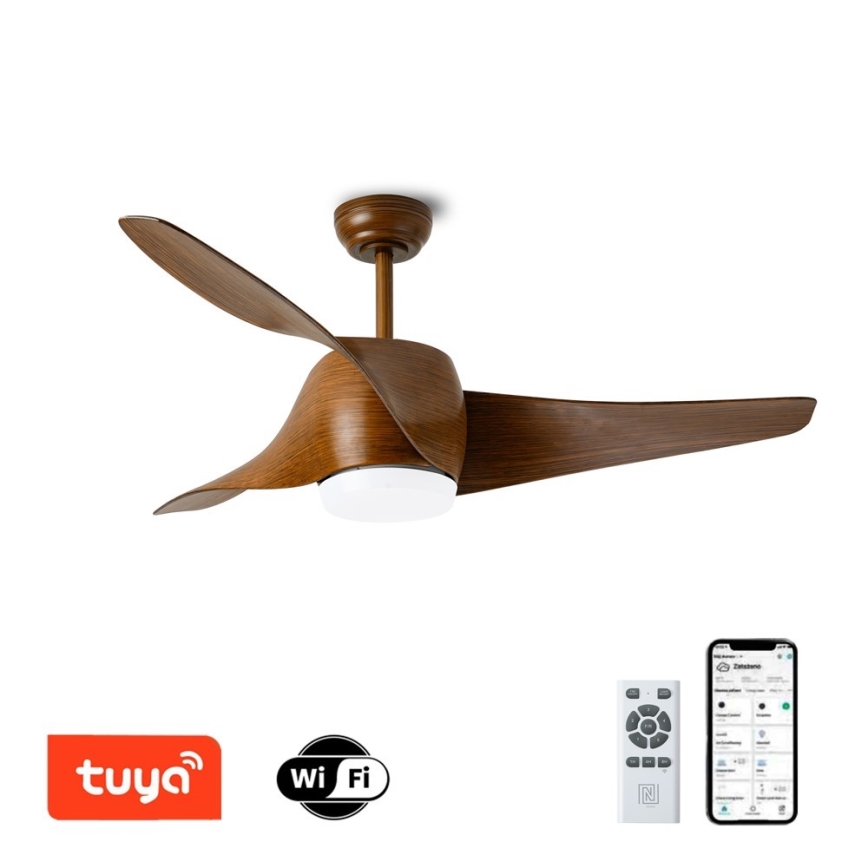 Immax NEO 07286L - LED Prigušivi stropni ventilator WAVE LED/18W/230V Wi-Fi Tuya smeđa pr. 132 cm + daljinski upravljač