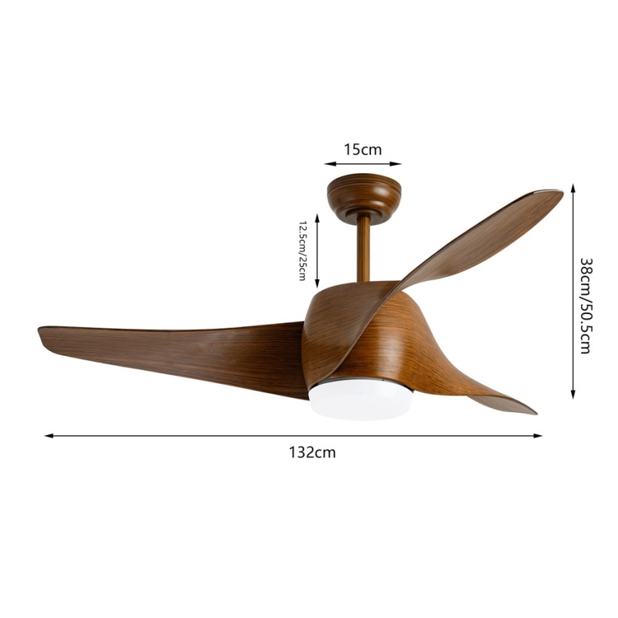 Immax NEO 07286L - LED Prigušivi stropni ventilator WAVE LED/18W/230V Wi-Fi Tuya smeđa pr. 132 cm + daljinski upravljač