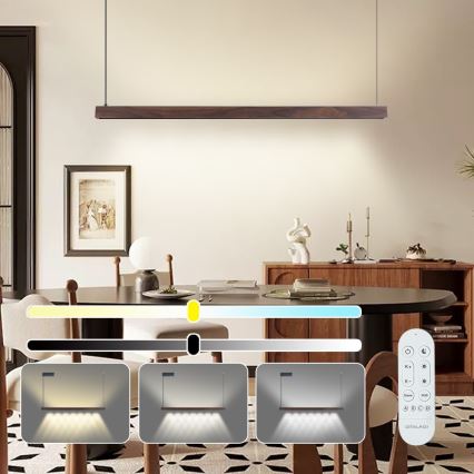 Immax NEO 07300L - prigušivi LED luster na sajli MADEIRA LED/26W/230V Wi-Fi Tuya 122 cm orah + daljinski upravljač