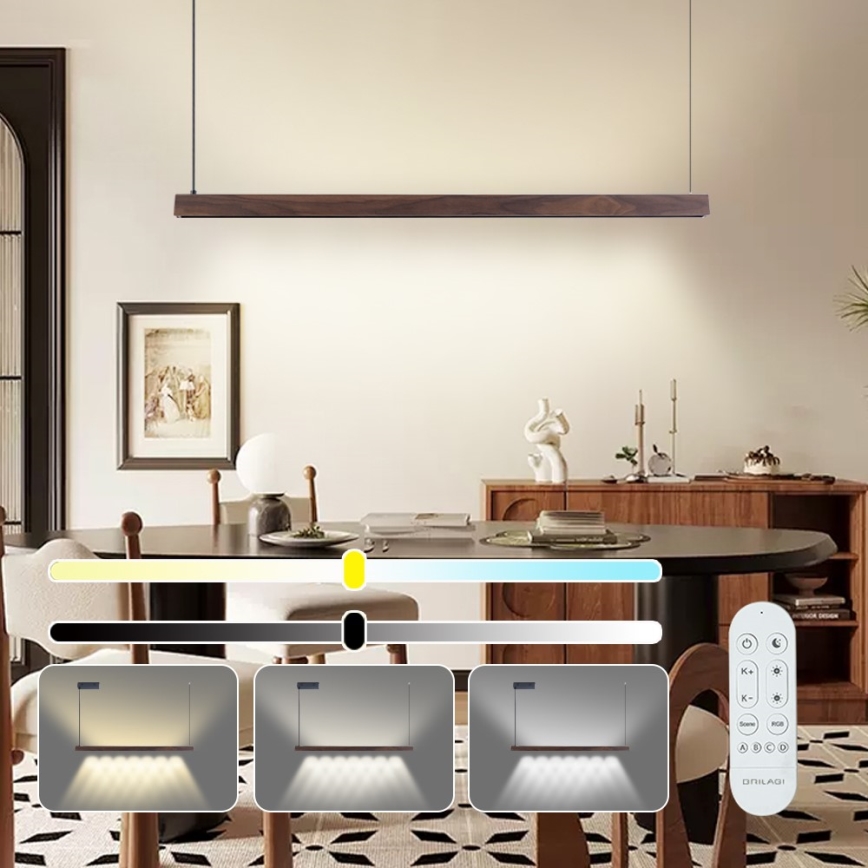 Immax NEO 07300L - prigušivi LED luster na sajli MADEIRA LED/26W/230V Wi-Fi Tuya 122 cm orah + daljinski upravljač
