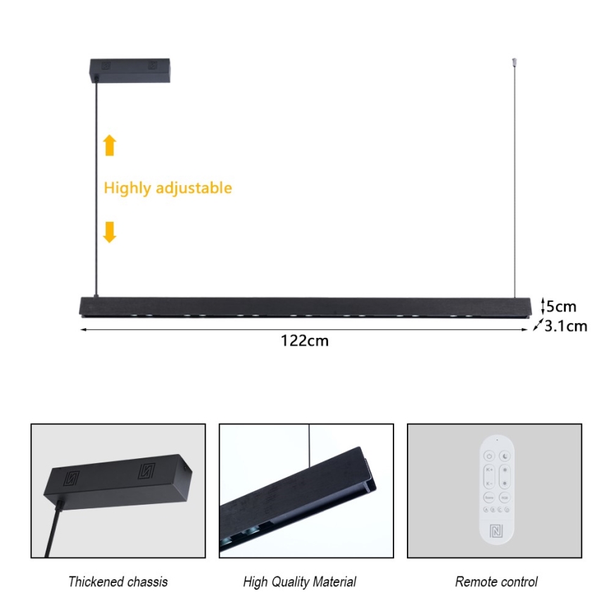 Immax NEO 07300L - prigušivi LED luster na sajli MADEIRA LED/26W/230V Wi-Fi Tuya 122 cm orah + daljinski upravljač
