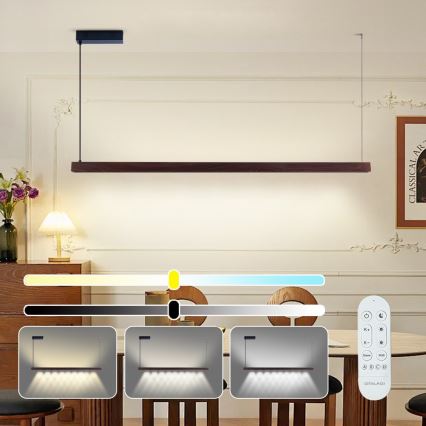 Immax NEO 07301L - LED luster s mogućnošću prigušivanja na sajli MADEIRA LED/33W/230V Wi-Fi Tuya 152 cm orah + daljinski upravljač