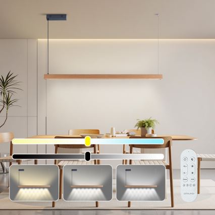 Immax NEO 07303L - LED luster na sajli MADEIRA s mogućnošću prigušivanja LED/26W/230V Wi-Fi Tuya, 122 cm, hrast + daljinski upravljač