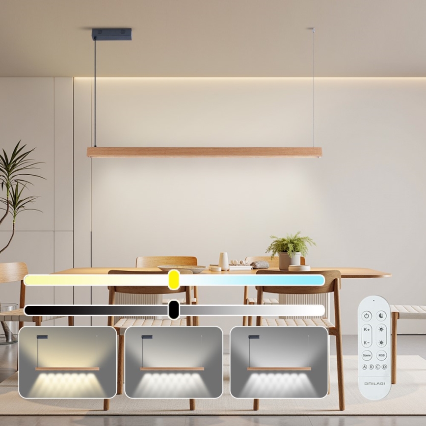 Immax NEO 07303L - LED luster na sajli MADEIRA s mogućnošću prigušivanja LED/26W/230V Wi-Fi Tuya, 122 cm, hrast + daljinski upravljač