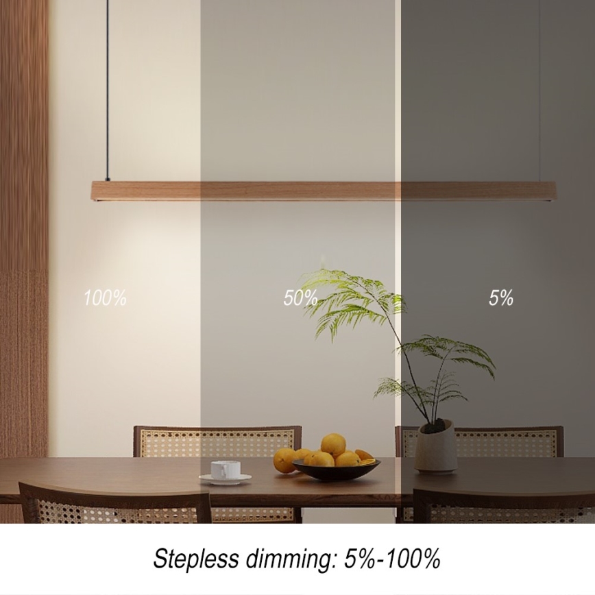 Immax NEO 07303L - LED luster na sajli MADEIRA s mogućnošću prigušivanja LED/26W/230V Wi-Fi Tuya, 122 cm, hrast + daljinski upravljač