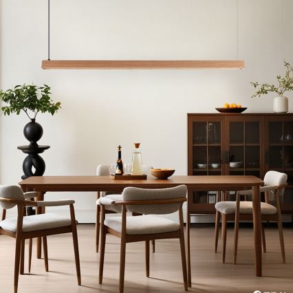 Immax NEO 07303L - LED luster na sajli MADEIRA s mogućnošću prigušivanja LED/26W/230V Wi-Fi Tuya, 122 cm, hrast + daljinski upravljač