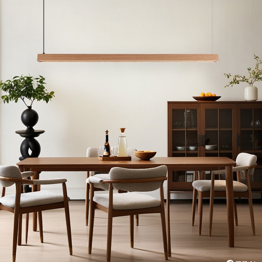 Immax NEO 07303L - LED luster na sajli MADEIRA s mogućnošću prigušivanja LED/26W/230V Wi-Fi Tuya, 122 cm, hrast + daljinski upravljač