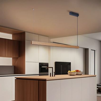 Immax NEO 07303L - LED luster na sajli MADEIRA s mogućnošću prigušivanja LED/26W/230V Wi-Fi Tuya, 122 cm, hrast + daljinski upravljač