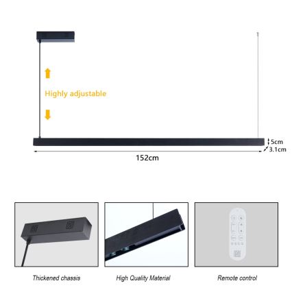 Immax NEO 07307L - LED luster s mogućnošću prigušivanja na užetu MADEIRA LED/33W/230V Wi‑Fi Tuya 152 cm crna + daljinsko upravljanje