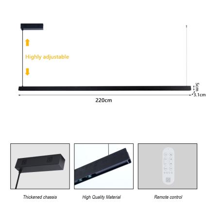 Immax NEO 07308L - LED luster s prigušivanjem na sajli MADEIRA LED/44W/230V Wi-Fi Tuya 202 cm crna + daljinski upravljač