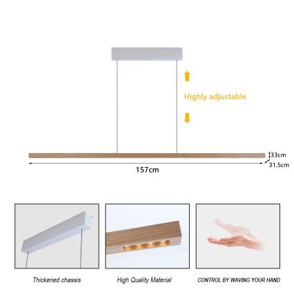 Immax NEO 07310L - LED luster na sajli s mogućnošću dimiranja i senzorom MADEIRA LED/37W/230V 157 cm jasen