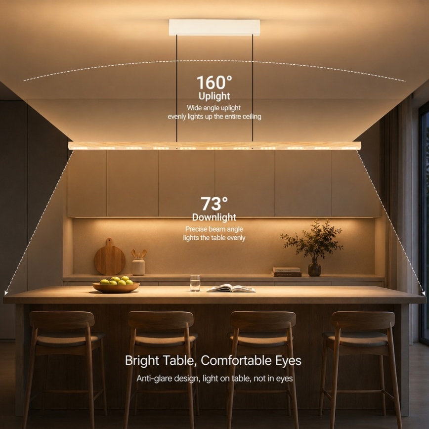 Immax NEO 07310L - LED luster na sajli s mogućnošću dimiranja i senzorom MADEIRA LED/37W/230V 157 cm jasen