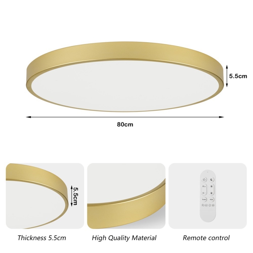 Immax NEO 07311L - LED prigušivo stropno svjetlo SEMPLICI LED/96W/230V Ø 80 cm Wi-Fi Tuya, zlatna + daljinski upravljač