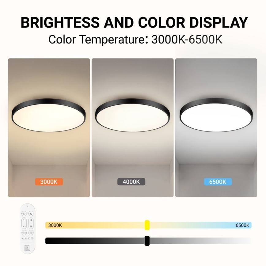 Immax NEO 07313L - LED prigušivo stropno svjetlo SEMPLICI LED/96W/230V Ø 80 cm Wi-Fi Tuya crna + daljinski upravljač