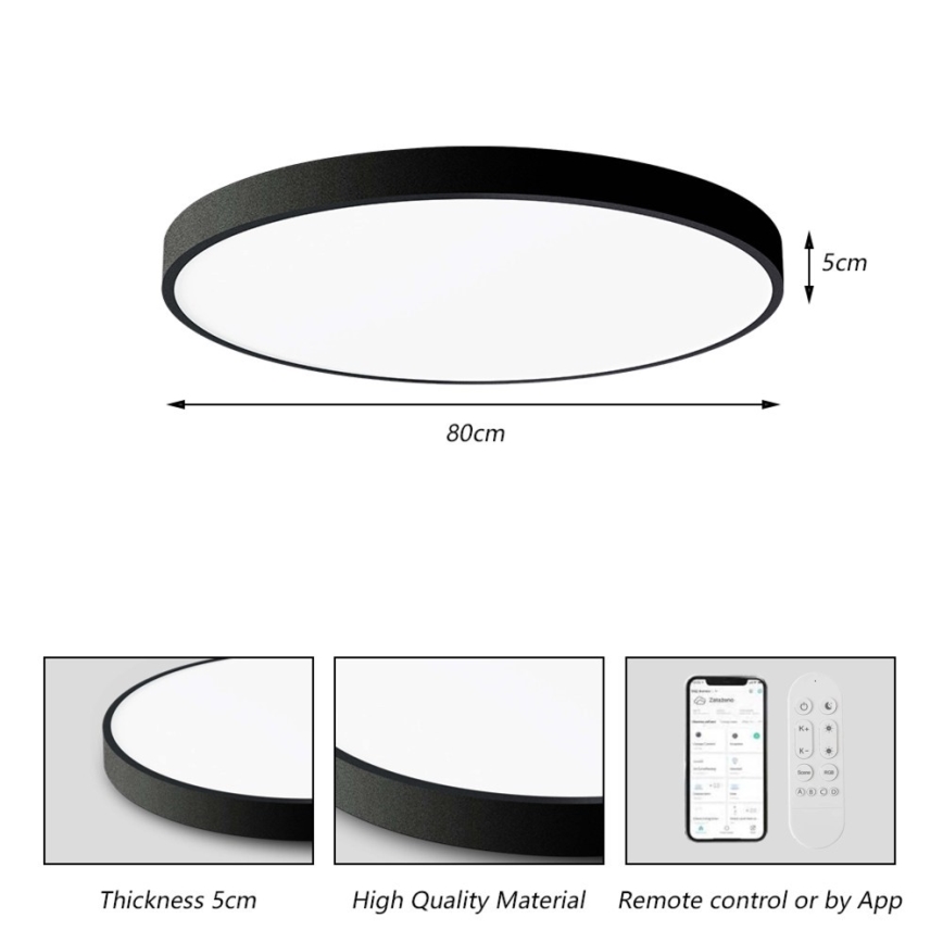 Immax NEO 07313L - LED prigušivo stropno svjetlo SEMPLICI LED/96W/230V Ø 80 cm Wi-Fi Tuya crna + daljinski upravljač