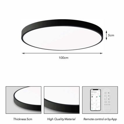Immax NEO 07314L - LED prigušivo stropno svjetlo SEMPLICI LED/128W/230V prom. 100 cm Wi-Fi Tuya crna + daljinski upravljač