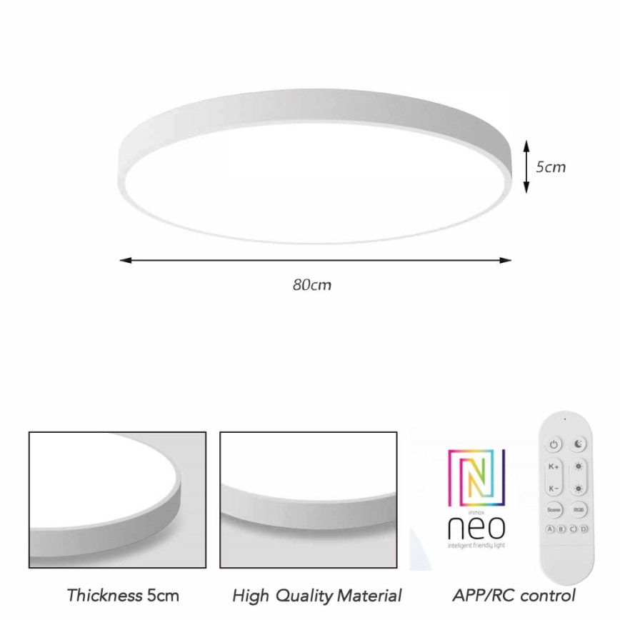 Immax NEO 07315L - LED stropno svjetlo s prigušivanjem SEMPLICI LED/96W/230V Ø 80 cm Wi-Fi Tuya bijela + daljinski upravljač