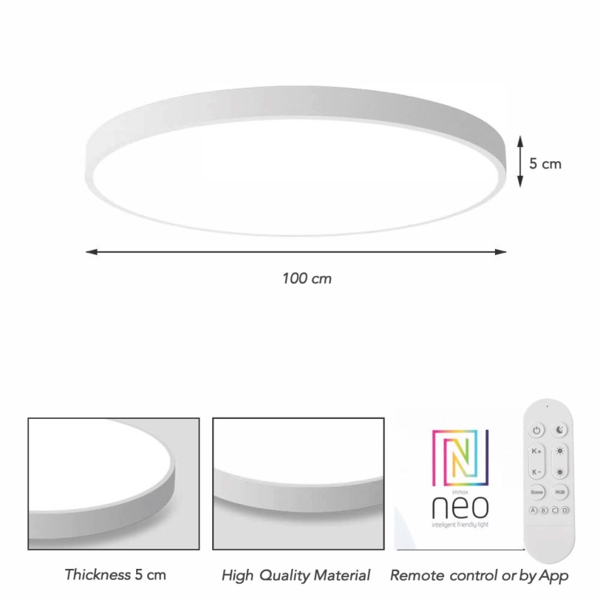Immax NEO 07316L - LED prigušivo stropno svjetlo SEMPLICI LED/128W/230V Ø 100 cm Wi-Fi Tuya bijelo + daljinski upravljač
