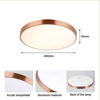 Immax NEO 07322L - LED prigušivo stropno svjetlo NEO LITE SEMPLICI LED/60W/230V, promjer 60 cm, Tuya rosé gold s daljinskim upravljačem