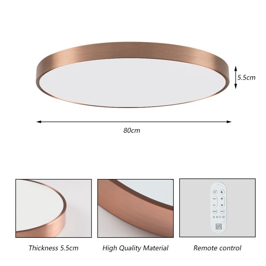 Immax NEO 07323L - LED prigušiva stropna svjetiljka SEMPLICI LED/96W/230V Ø 80 cm Wi-Fi Tuya ružičasto zlato + daljinsko upravljanje