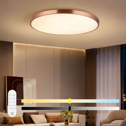 Immax NEO 07324L - LED stropno svjetlo SEMPLICI, prigušivo, LED/128W/230V Ø 100 cm, Wi‑Fi Tuya, zlatno + daljinski upravljač