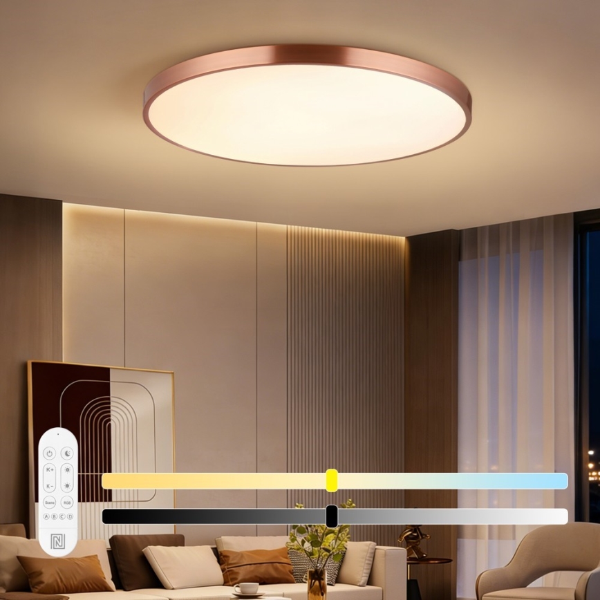 Immax NEO 07324L - LED stropno svjetlo SEMPLICI, prigušivo, LED/128W/230V Ø 100 cm, Wi‑Fi Tuya, zlatno + daljinski upravljač