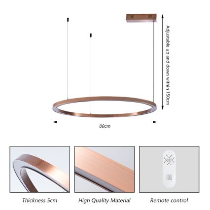 Immax NEO 07327L - LED luster s mogućnošću prigušivanja na sajli FINO LED/55W/230V 80 cm Tuya ružičasto zlato + daljinski upravljač
