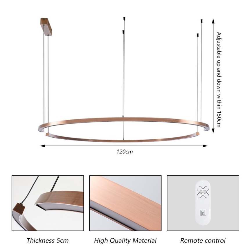 Immax NEO 07328L - prigušivi LED luster na sajli FINO LED/72W/230V 120 cm ružičasto zlato Tuya + daljinski upravljač