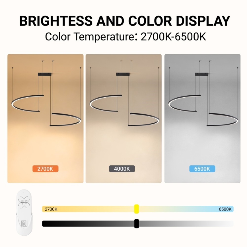Immax NEO 07329L - LED luster na sajli FINO, s mogućnošću prigušivanja, LED/72W/230V, 120 cm, Tuya, crna + daljinski upravljač