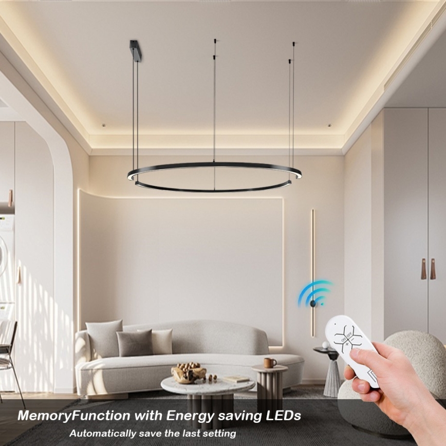Immax NEO 07329L - LED luster na sajli FINO, s mogućnošću prigušivanja, LED/72W/230V, 120 cm, Tuya, crna + daljinski upravljač