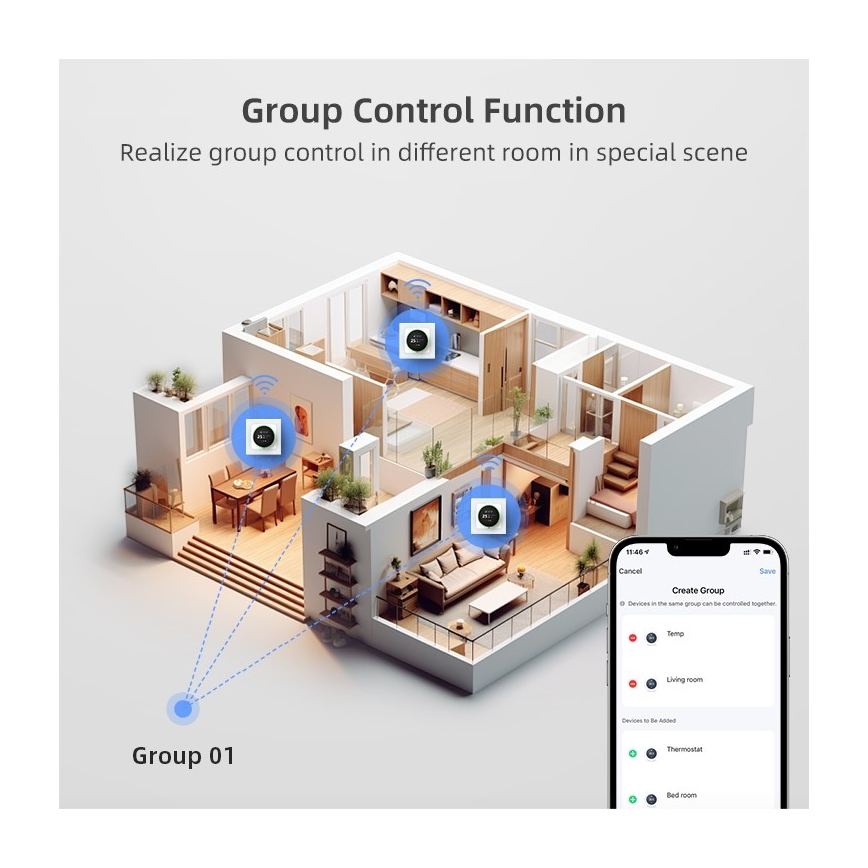 Immax NEO 07535L - Termostat za električno podno grijanje SMART 230V/16A Wi-Fi Tuya