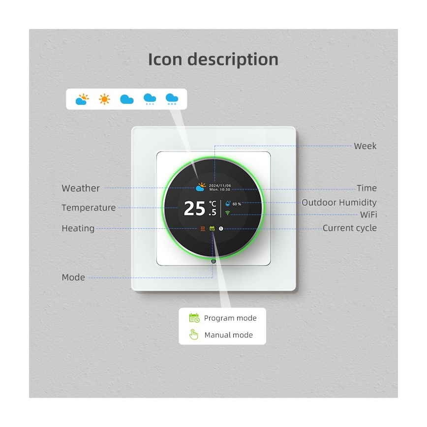 Immax NEO 07535L - Termostat za električno podno grijanje SMART 230V/16A Wi-Fi Tuya