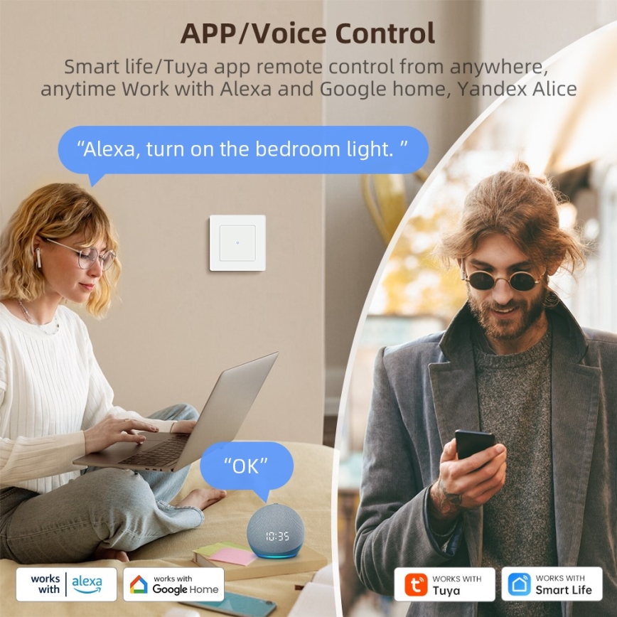 Immax NEO 07538L - SMART prekidač s jednim gumbom 230V Wi-Fi Tuya