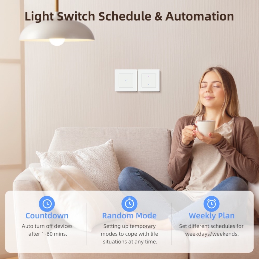 Immax NEO 07539L - Pametni prekidač s dvije tipke 230V Wi‑Fi Tuya