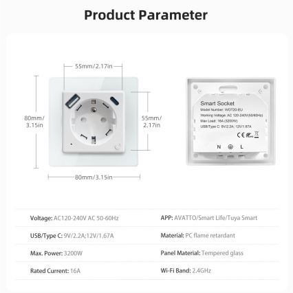 Immax NEO 07544L - Pametna utičnica E 16A/230V + 1x USB-A + 1x USB-C PD 20W Wi-Fi