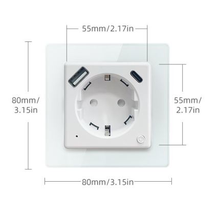 Immax NEO 07552L - Pametna utičnica F 16A/230V + 1x USB-A + 1x USB-C PD 20W