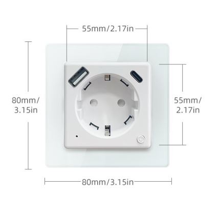 Immax NEO 07552L - Pametna utičnica F 16A/230V + 1x USB-A + 1x USB-C PD 20W Tuya