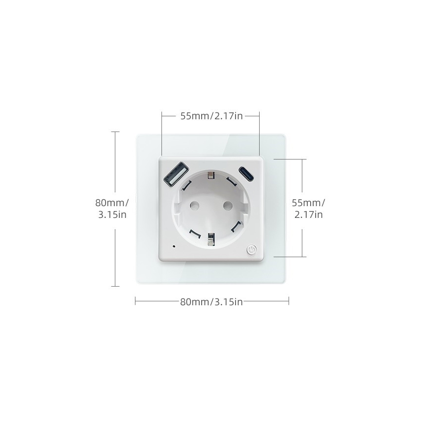 Immax NEO 07552L - Pametna utičnica F 16A/230V + 1x USB-A + 1x USB-C PD 20W Tuya