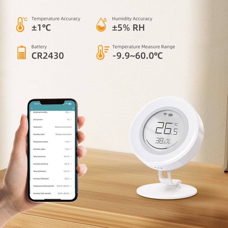 Immax NEO 07557L - Pametan senzor temperature i vlage 1xCR2430 Tuya