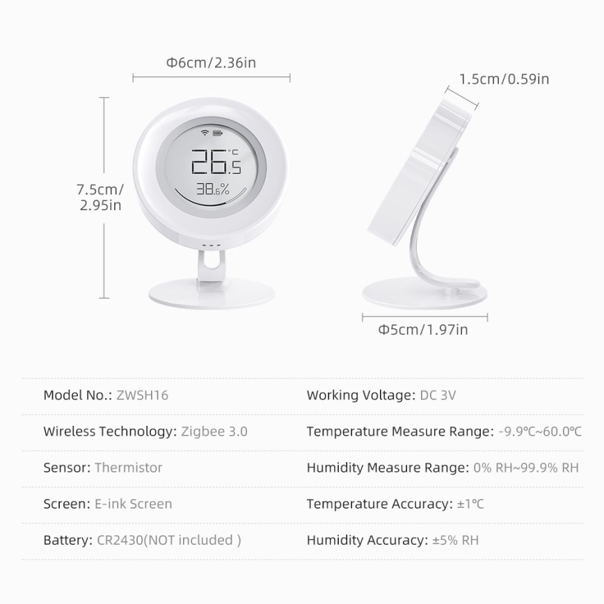 Immax NEO 07557L - Pametan senzor temperature i vlage 1xCR2430 Tuya