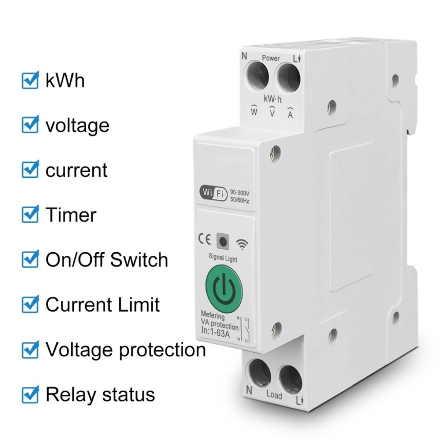 Immax NEO 07574L - Pametni osigurač 1-fazni 1-63A Wi-Fi Tuya