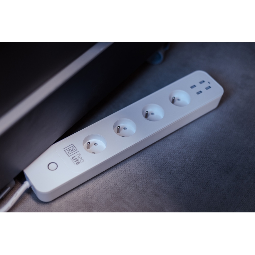 Immax NEO 07707L - Produžni kabel NEO LITE Smart 4AC + 4USB Wi-Fi Tuya 1,5m
