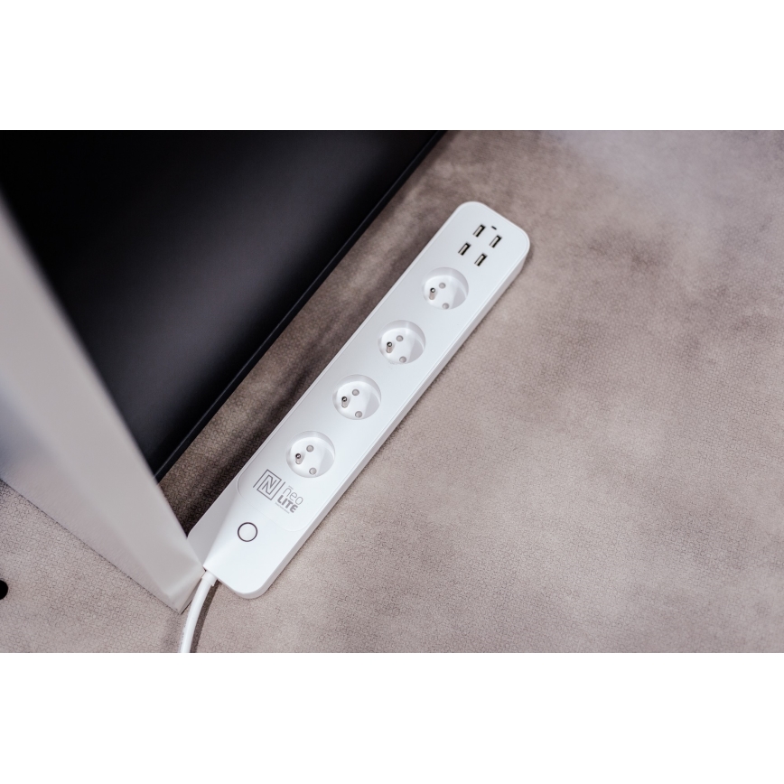 Immax NEO 07707L - Produžni kabel NEO LITE Smart 4AC + 4USB Wi-Fi Tuya 1,5m
