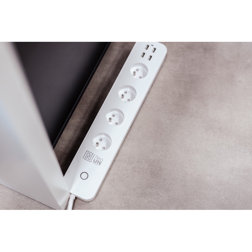 Immax NEO 07707L - Produžni kabel NEO LITE Smart 4AC + 4USB Wi-Fi Tuya 1,5m